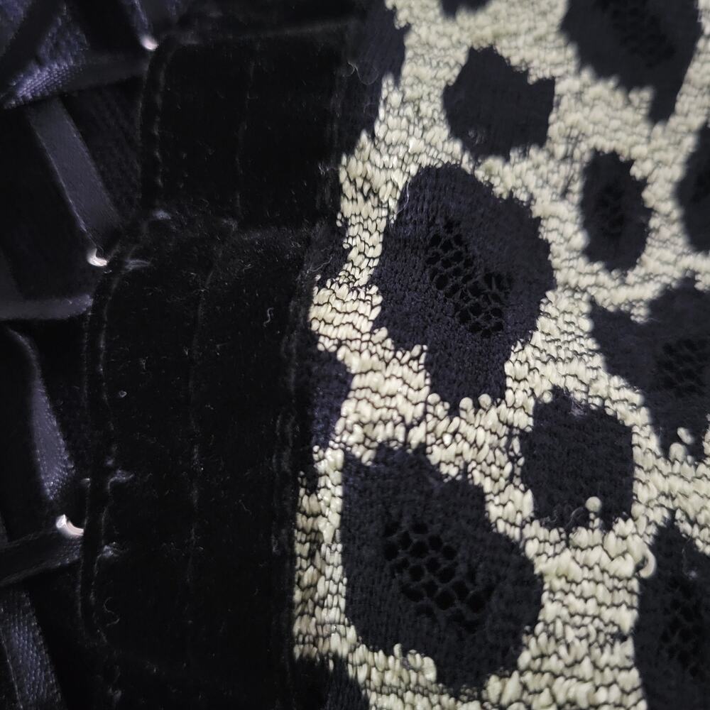 Vintage Corset Lacing Shirt Black Mesh Animal Print 90s Pullover Stretchy Medium - Picture 9 of 16